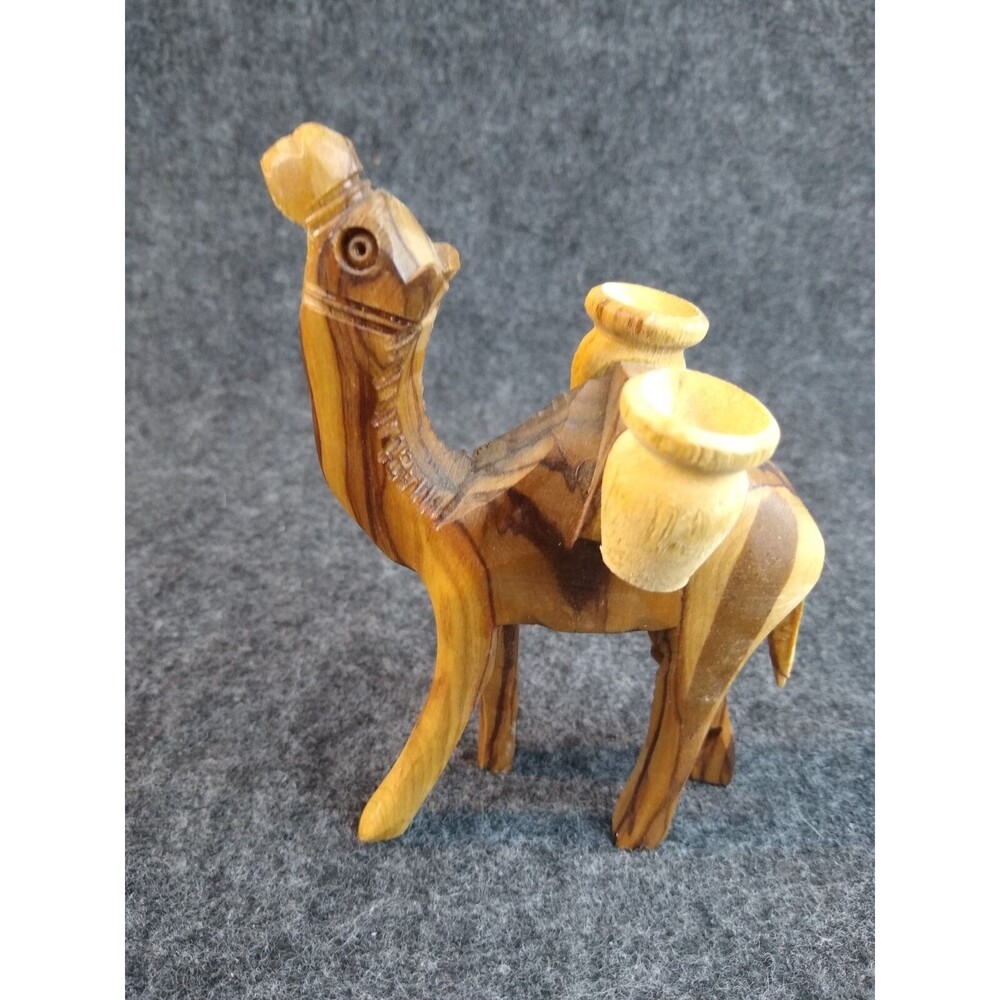 Vintage Hand Carved Wood Wooden Camel Nativity Figurine Olive Wood 4 inch
